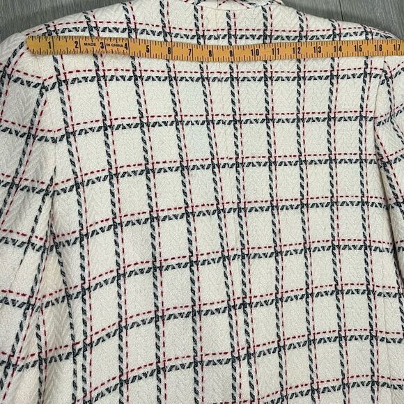 Vtg 90s Plaid Windowpane Blazer Academia Classic Ivory Navy blue Red 12 L - Picture 13 of 15